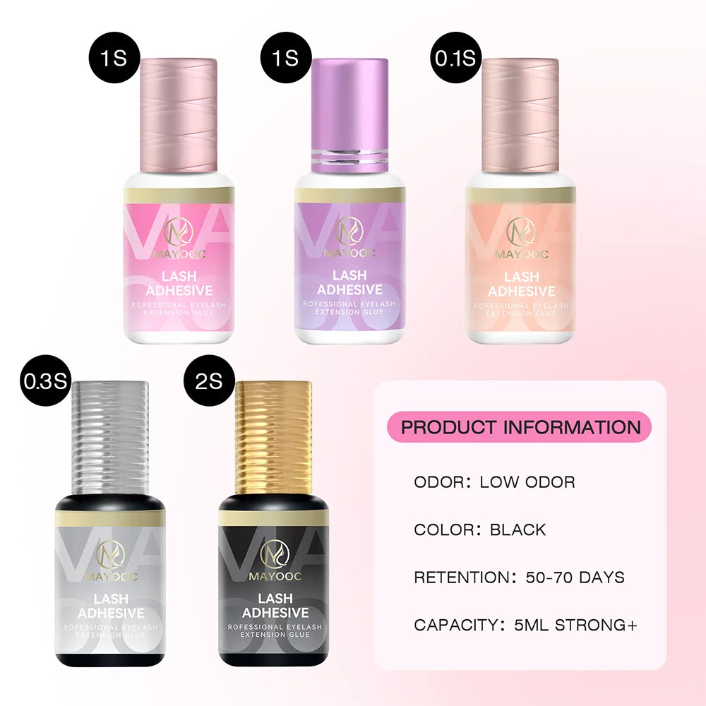 MAYOOC Fast Dry Strong Eyelash Extension Glue 5ml Adhesive 7-8 Weeks Non Odor False Lash Glue Makeup Tool Free Custom logo