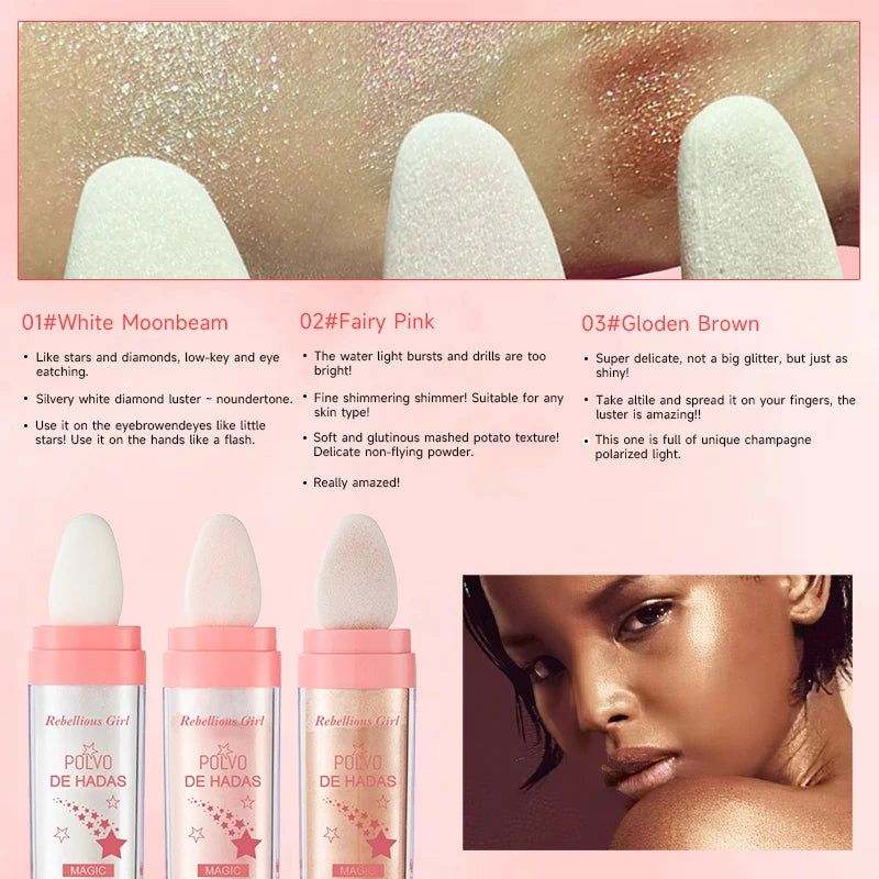 Highlighter Powder White Moonlight Polvo De Hadas Glitter Shimmer Contour Shading Illuminator for Women Face Body Glitter Makeup