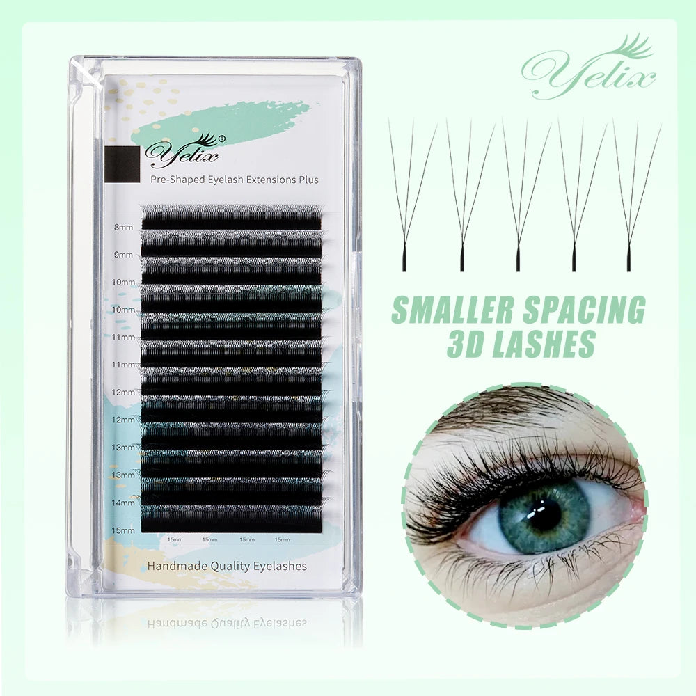 Yelix Smaller Opening 3D Lashes Narrow 3D W Shape Eyelash Extension Premade Volume Fan Lashes Natural Soft Eyelash