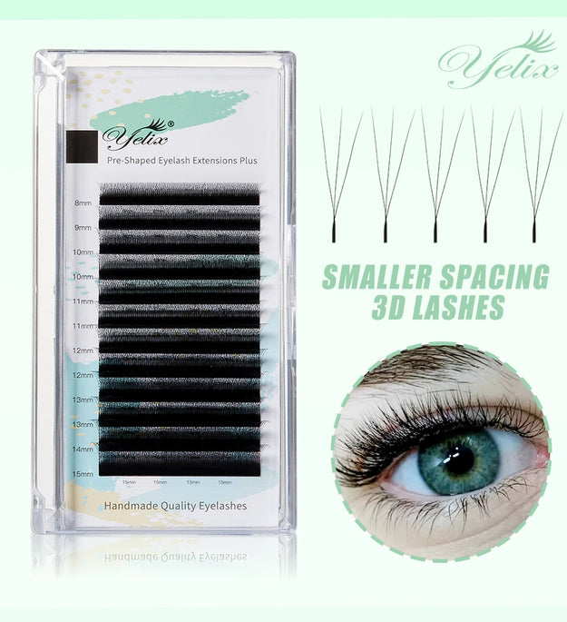 Yelix Smaller Opening 3D Lashes Narrow 3D W Shape Eyelash Extension Premade Volume Fan Lashes Natural Soft Eyelash