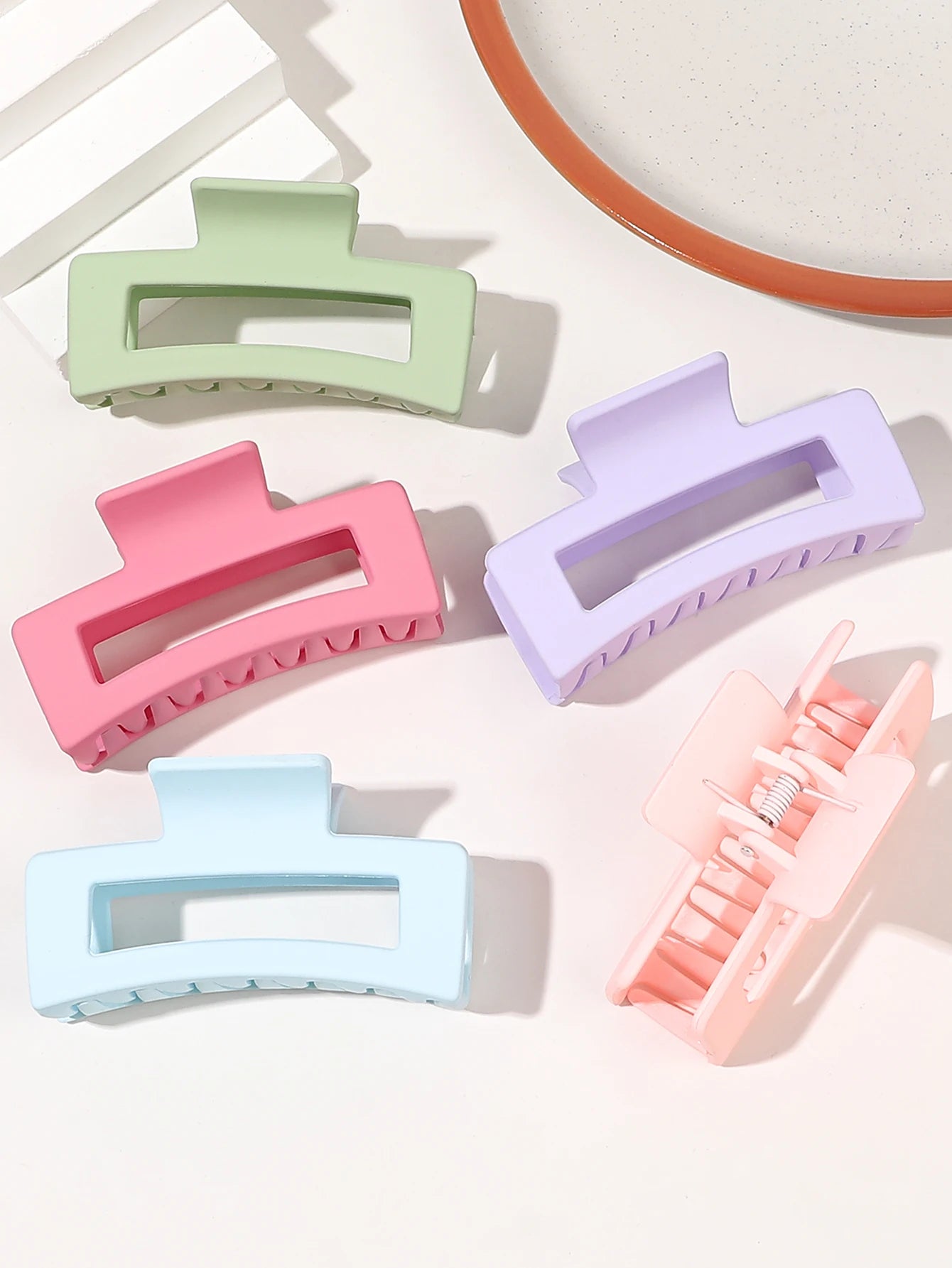 7Pcs 3.4" Medium Square Hair Claw Clips for Women Thick Thin Hair,Strong Hold Matte Banana Jaw Clips Hair Accessories