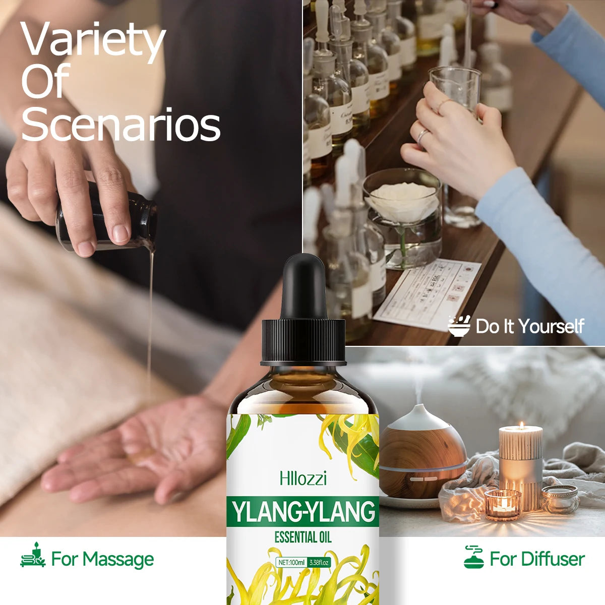 Ylang Ylang essential oil for massage, shower, skin care, diffusion, relaxation, aromatherapy, humidifier, candle making