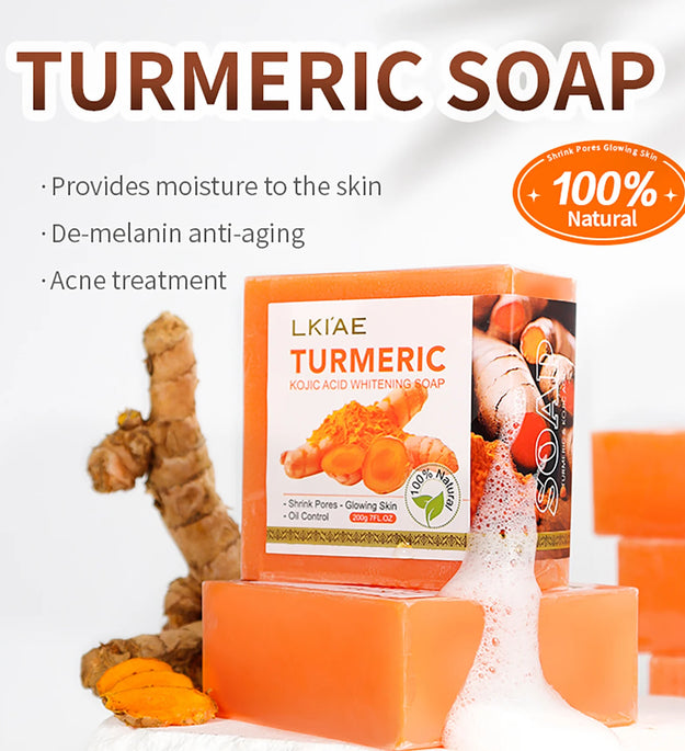LKIAE Organic Turmeric Soap Bar, Natural Herbal Hand Made Whitening Soap, Reduce Melanin, Pimples, Acne, For Face And Body,200g