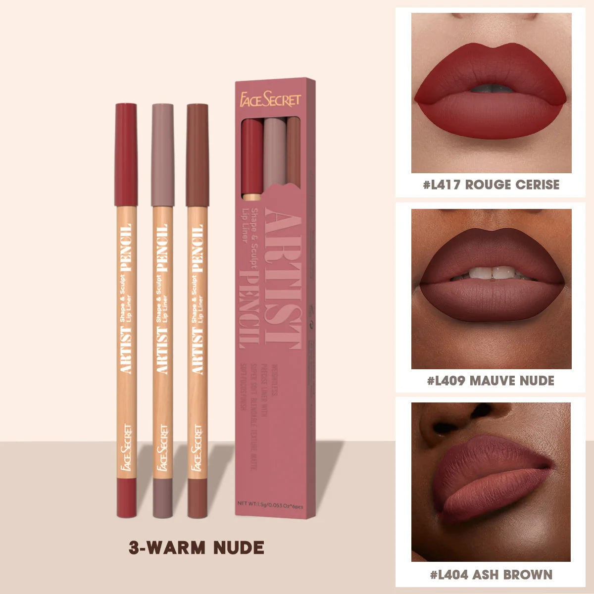 Face Secret 3Pcs Long-Lasting Velvet Lip Liner Matte Lipstick Waterproof Perfect Gift for Christmas Day, Lip Liner Set