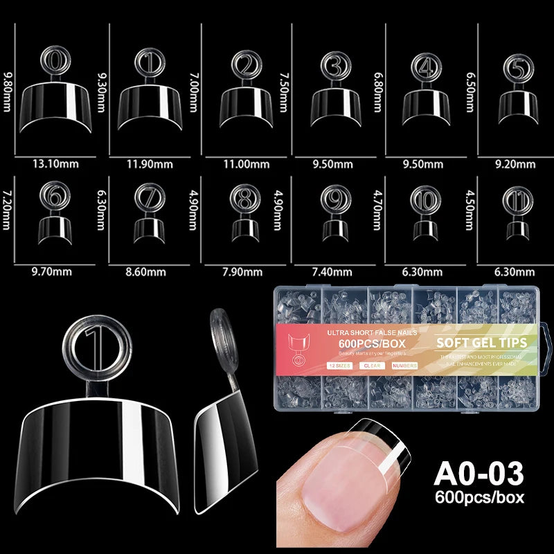 Luxury False Nail Tips Soft Gel Fingertip Semi-matte Capsules Almond French Coffin Full Cover Artificial Fake Nails Extension