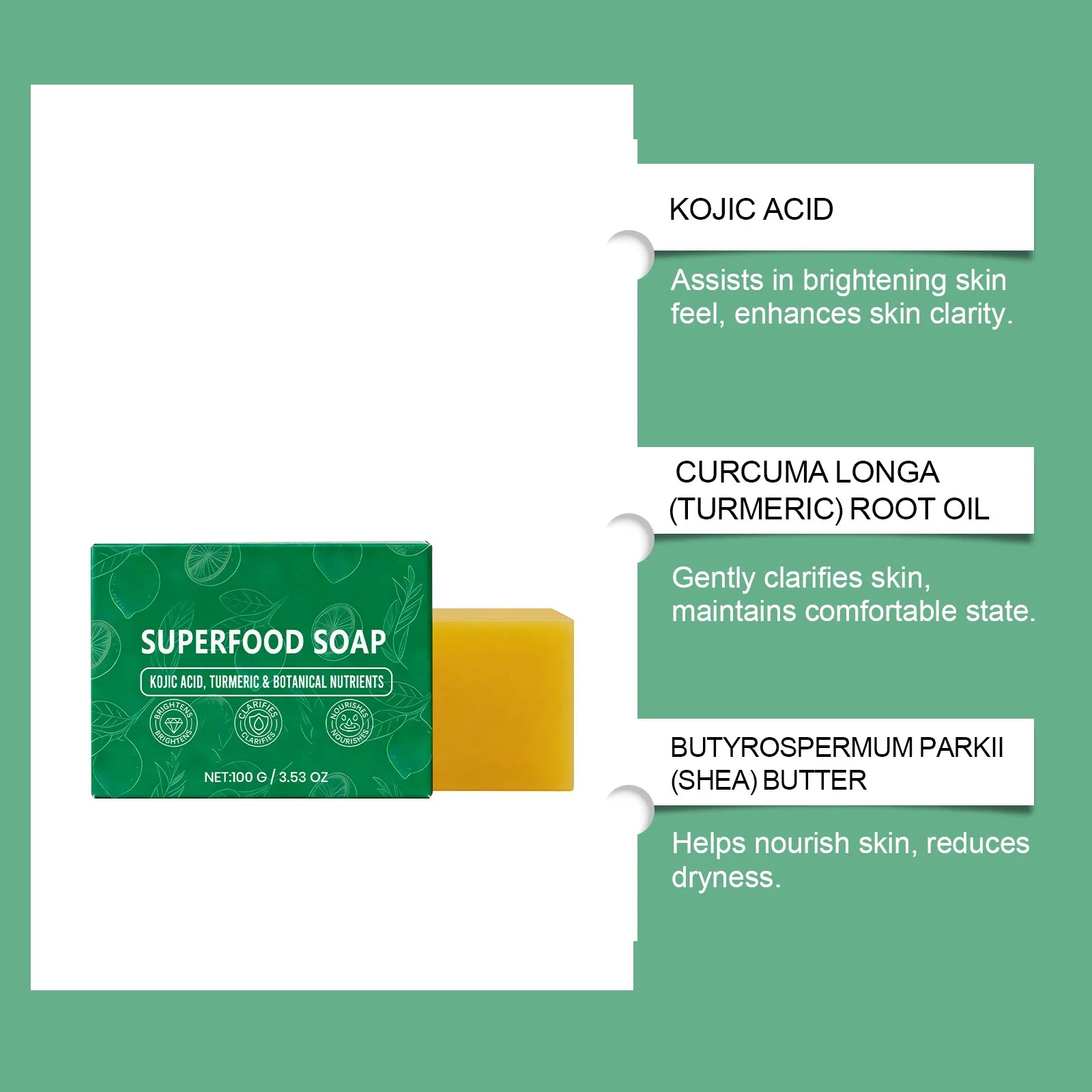 Natural Turmeric Soap for Face & Body Cleanser Handmade Superfood Soap Bar Moisturizing Brightening Skin Exfoliating Face Wash