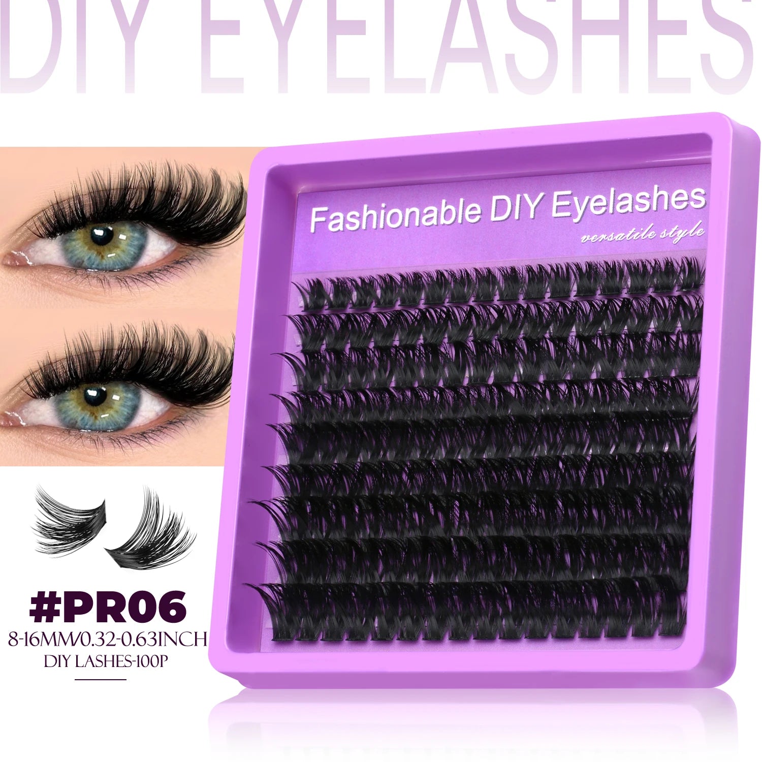 LASVIREY Fluffy Lash Clusters DIY Spiky Cluster Lashes Mixed Tray Individual Lashes Extension Natural Thick Faux Mink Lashes