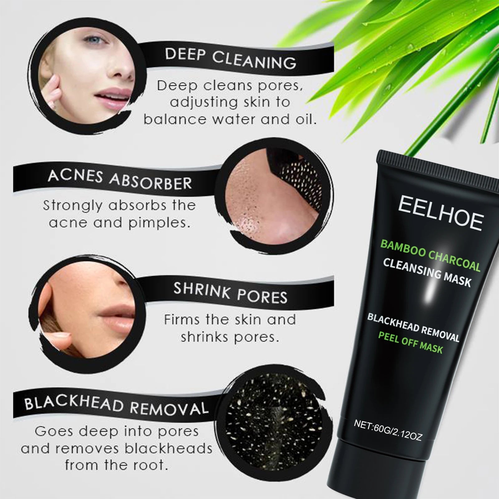 Bamboo Charcoal Tear-off Mask Blackhead Remover Deep Cleanig Purifying Shrink Pores Cream Exfoliator Peel Mud Mask Skin Care