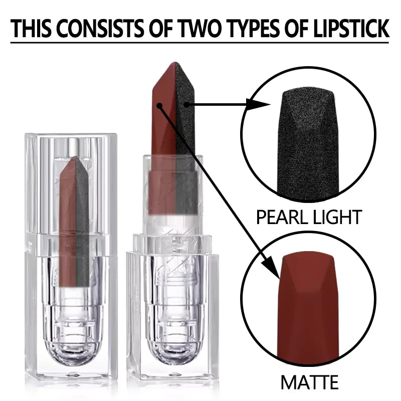 Soft Matte Two Tone 2-in-1 Lipstick Smooth Matte Lip Gloss Bright Color Long lasting Sexy Women's Cosmetics