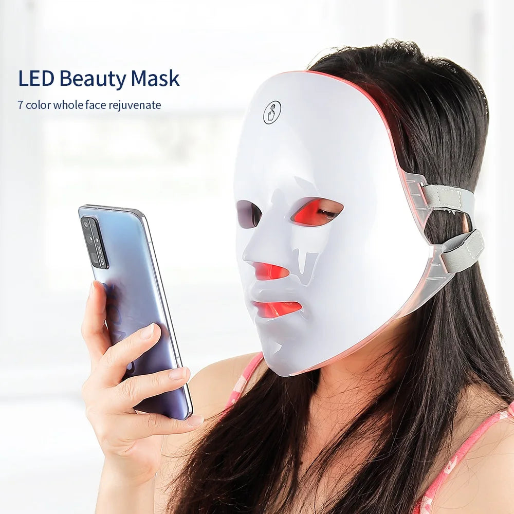 Wireless 7 Colors LED Face Beauty Machine Photon Facial Neck Skin Tighten Rejuvenation Facial Neck Mask - BlissFully