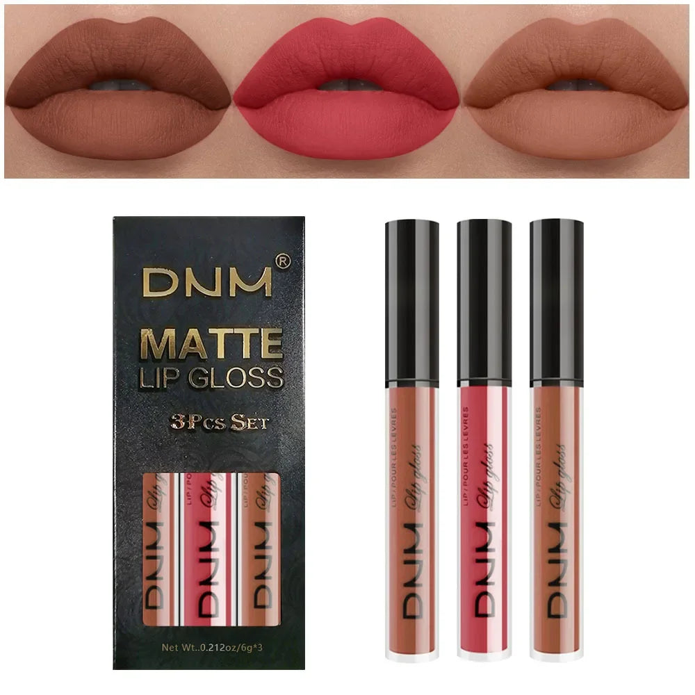 DNM 3PCS Liquid Lipstick Sets Waterproof Matte Black Blue Purple Blue Sexy Lip Gloss Long Lasting Nude Lip Tint Stain Makeup Kit