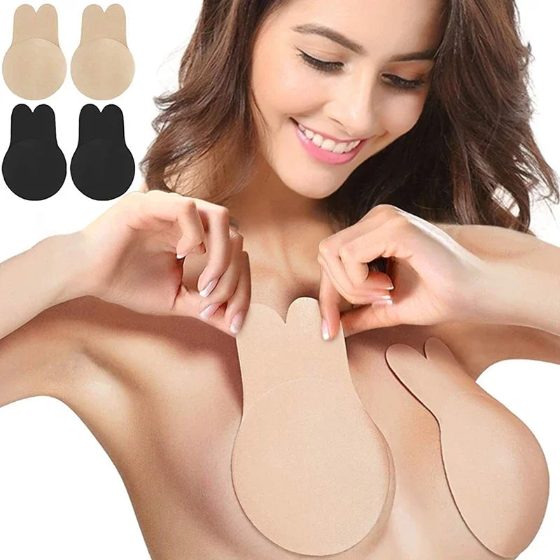 1/2Pairs Women Bras Self Adhesive Silicone Strapless Invisible Bra Reusable Sticky Breast Lift Tape Rabbit Nipple Cover Bra Pads
