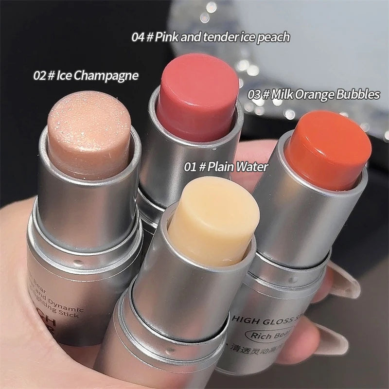 Rich Bear Highlighter Stick - Dewy Finish, Contour & Blush 3-in-1, Natural Glow with Fine Shimmer, Affordable Makeup Stick