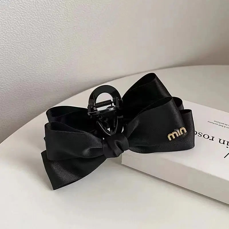 FENGCHE Bow Hairclaw Elegant Temperament Satin Grab Hair Accessories Shark Clip on The Back of The Head Hair Claw Clip