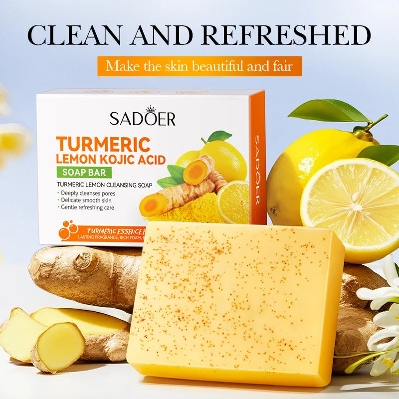 SADOER Turmeric Facial Soap Whitening Anti-aging Moisturizing Deep Cleansing Body Face Wash Foam Facial Cleanser Handmade Soap