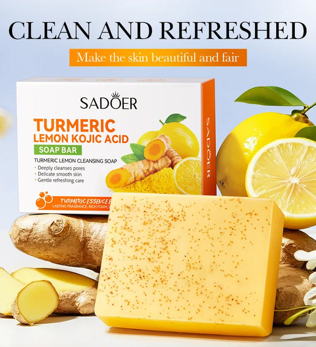 SADOER Turmeric Facial Soap Whitening Anti-aging Moisturizing Deep Cleansing Body Face Wash Foam Facial Cleanser Handmade Soap