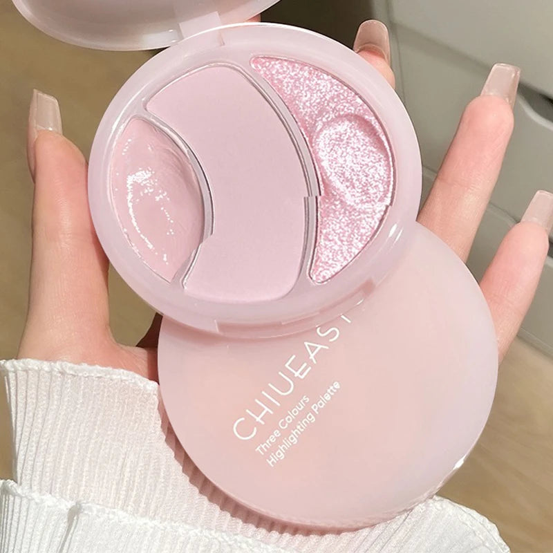 Highlighter Palette Pearlescent Matte 3-color Multi-use Mash Potato Facial Contour Powder Cream Natural 3D Face Brighten Makeup