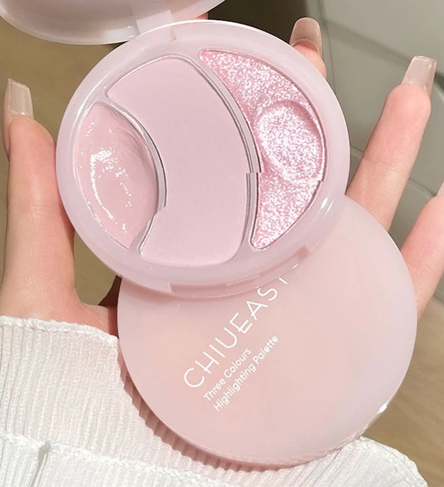 Highlighter Palette Pearlescent Matte 3-color Multi-use Mash Potato Facial Contour Powder Cream Natural 3D Face Brighten Makeup