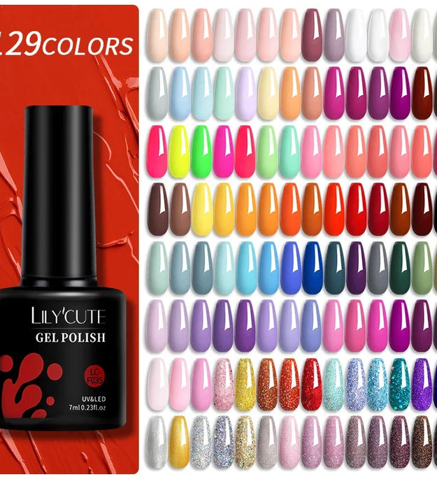 LILYCUTE 129 Colors 7ML Nail Gel Polish Nail Supplies Vernis Semi Permanent Nail Art Manicure Soak Off LED UV Gel Nail Varnishes