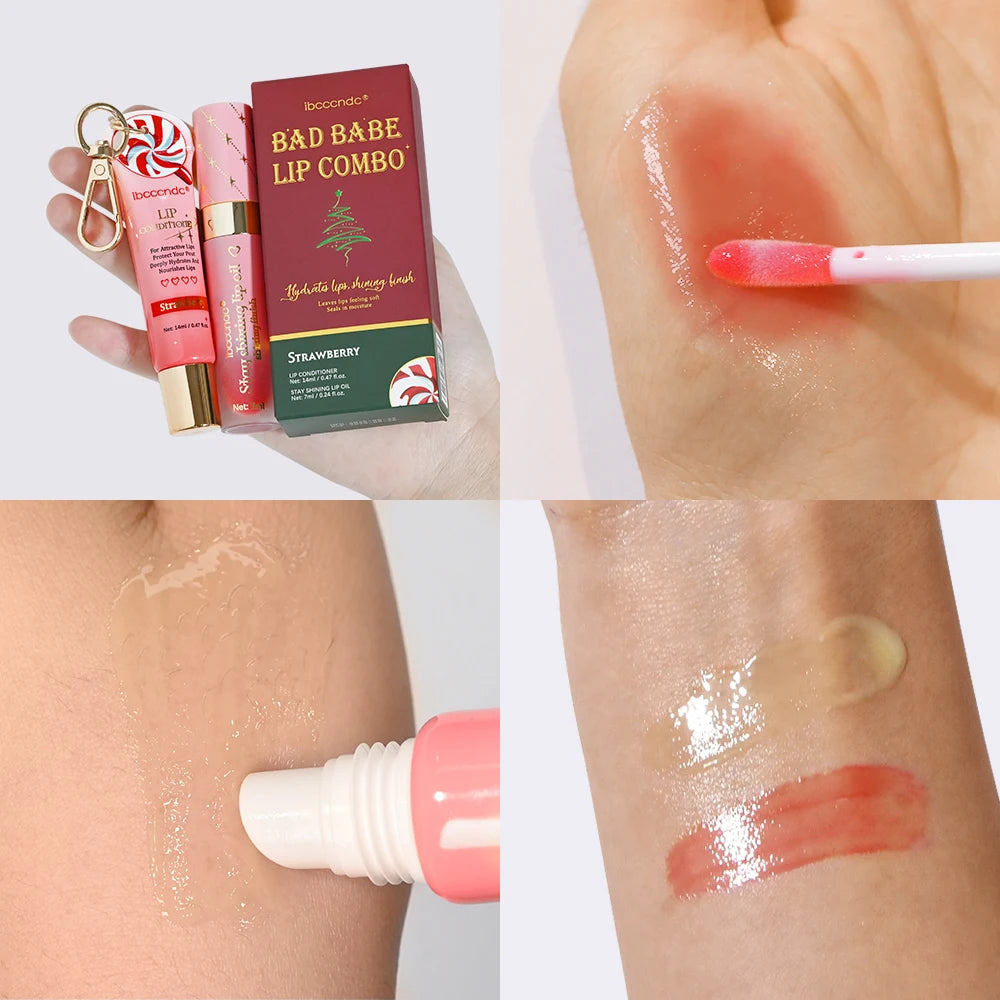 Christmas Lip Combo Lip oil and Lip Balm Set Long Lasting Moisturizing Lip Gloss Deep Hydrates Skin Care Gift for Women