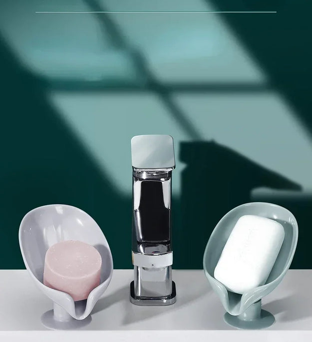 otus leaf Shape Soap Box Bathroom Accessories Tray Creative Sucker Water-free Storage Box