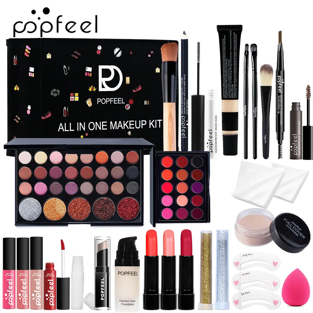 POPFEEL All In One Makeup Kit, Gift for Girls Teen Women include Eyeshadow Foundation Lipgloss Lipstick Primer