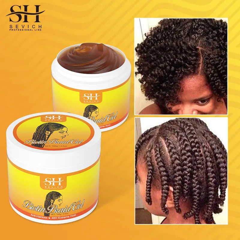 African Biotin Braid gel 100g Edges Control Twist Gel Tames Frizz & Edges Jojoba Oil Styling Braiding Gel Anti Hair Loss Wax，Loc