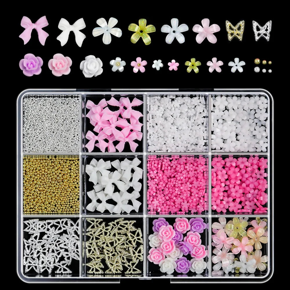 120pcs/box 3D Gold Bow Butterfly Nail Metal Charms Shiny Cute Bowtie/Diamond Star Nail Jewelry 120 Luxury Nail Art Supplies #RE4