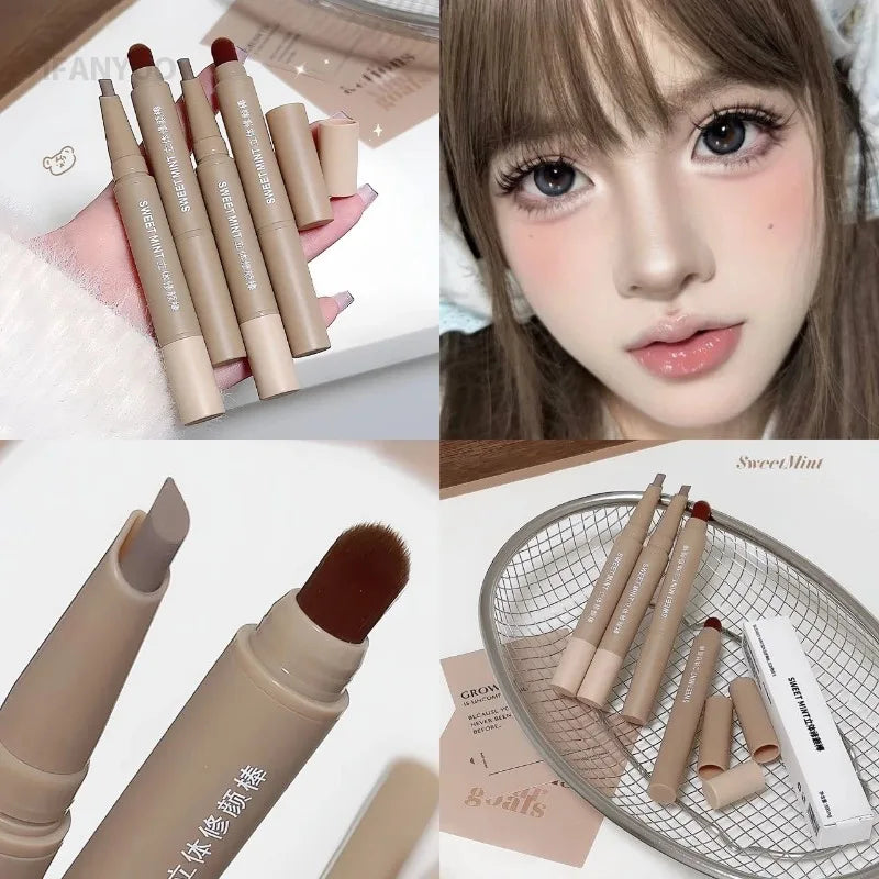Contour Pen Double Head Bronzer Stick with Brush Nose Shadow Cream Contouring Pen Waterproof Natural Sculpting Makeup Cosmetics
