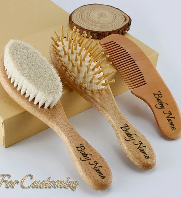 Personalized Wooden Baby Brush Custom Name Baby Wool Comb New Born Hair Brush Infant Head Massager Bath Brush Comb for Kids