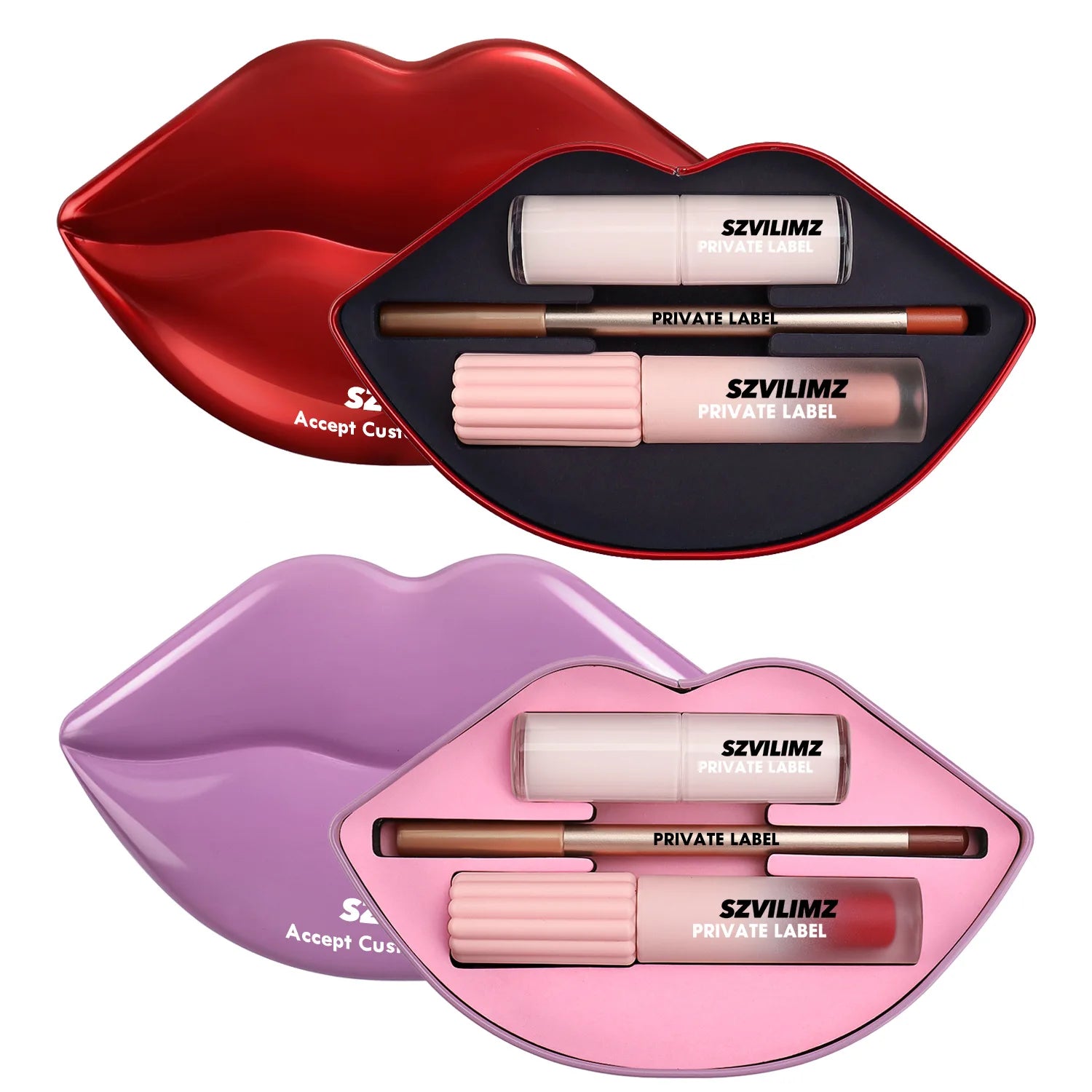 Lip Makeup Kit Private Label Lip Gloss Pencil Liner Balm Matte Glossy Lipgloss Set 3 in 1 Gift Box