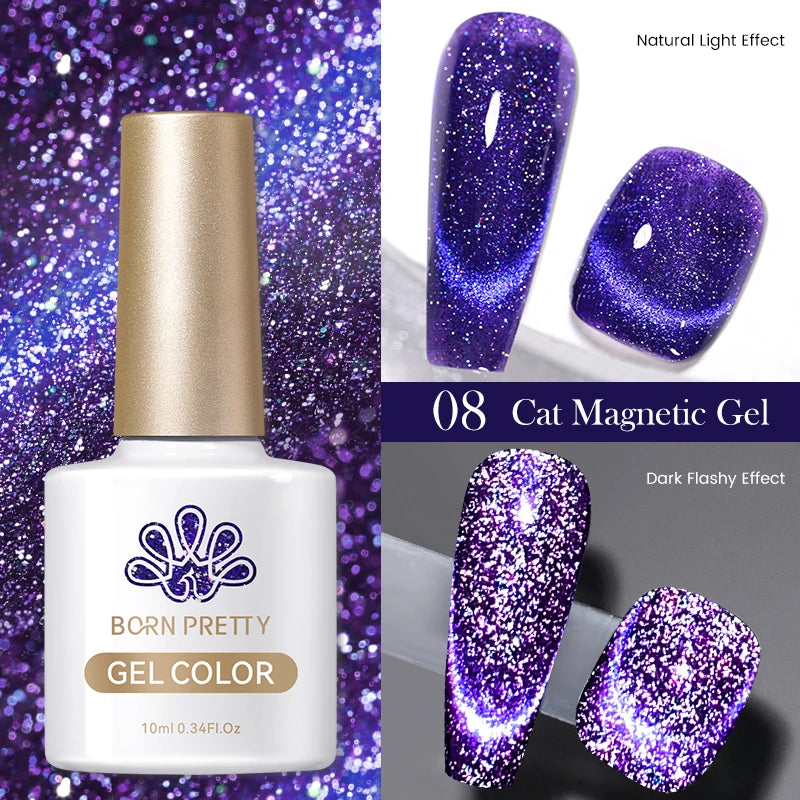 BORN PRETTY 10ml Dark Red Cat Magnetic Gel Nail Polish for Winter Nails DIY Jelly Glass Silver-Light Varnis Semi Permanent