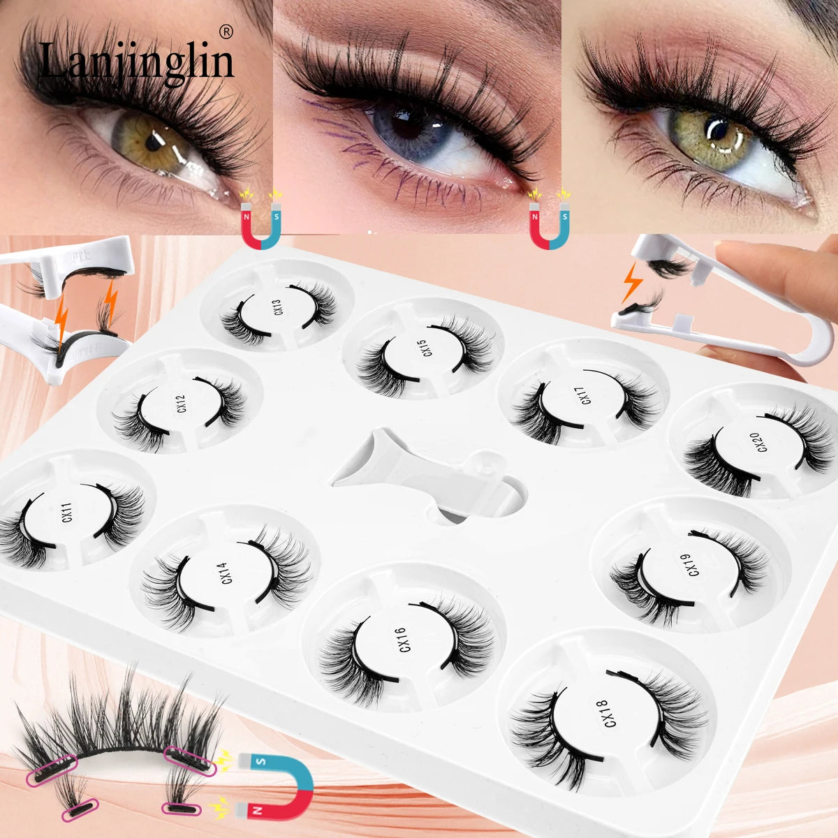 10 Pairs 3D Magnetic False Eyelashes Tweezer Set Reusable False Eyelashes Set Natural Mink False Lash Eyelash Makeup Tool