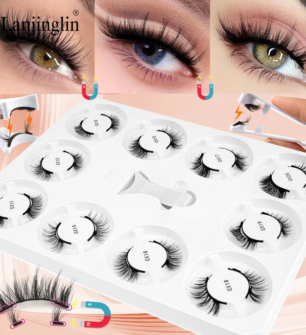 10 Pairs 3D Magnetic False Eyelashes Tweezer Set Reusable False Eyelashes Set Natural Mink False Lash Eyelash Makeup Tool