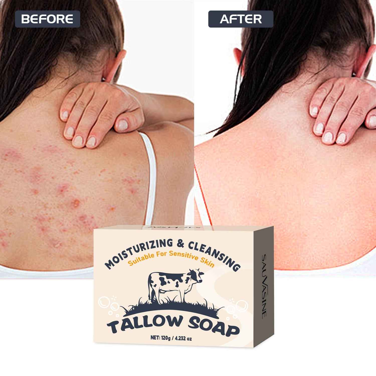 120g Handmade Beef Tallow Soap Bar Face & Body Wash Skin Moisturizer Smooth Natural Grass Fed Tallow Soap for Sensitive Skin