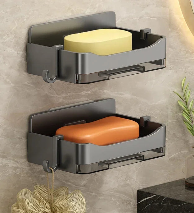 Bathroom Soap Holder Free-Punching Wall Mounted Soap Sponge Holder Organizer Double Drainage Soap Dish Bathroom Accessories