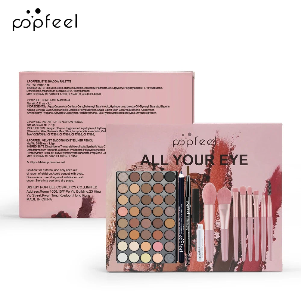 POPFEEL Christmas Eye Makeup Gift Set - Eyeshadow Palette, Eyeliner, Brow Pencil, Mascara-Perfect Eye Makeup Gift Set.