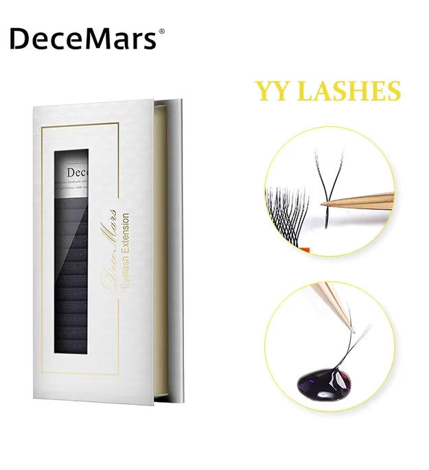 DeceMars YY Shape  Black Brown Eyelashes Extensions Two Tip Lashes C/D Curl  High Quality  Idividual