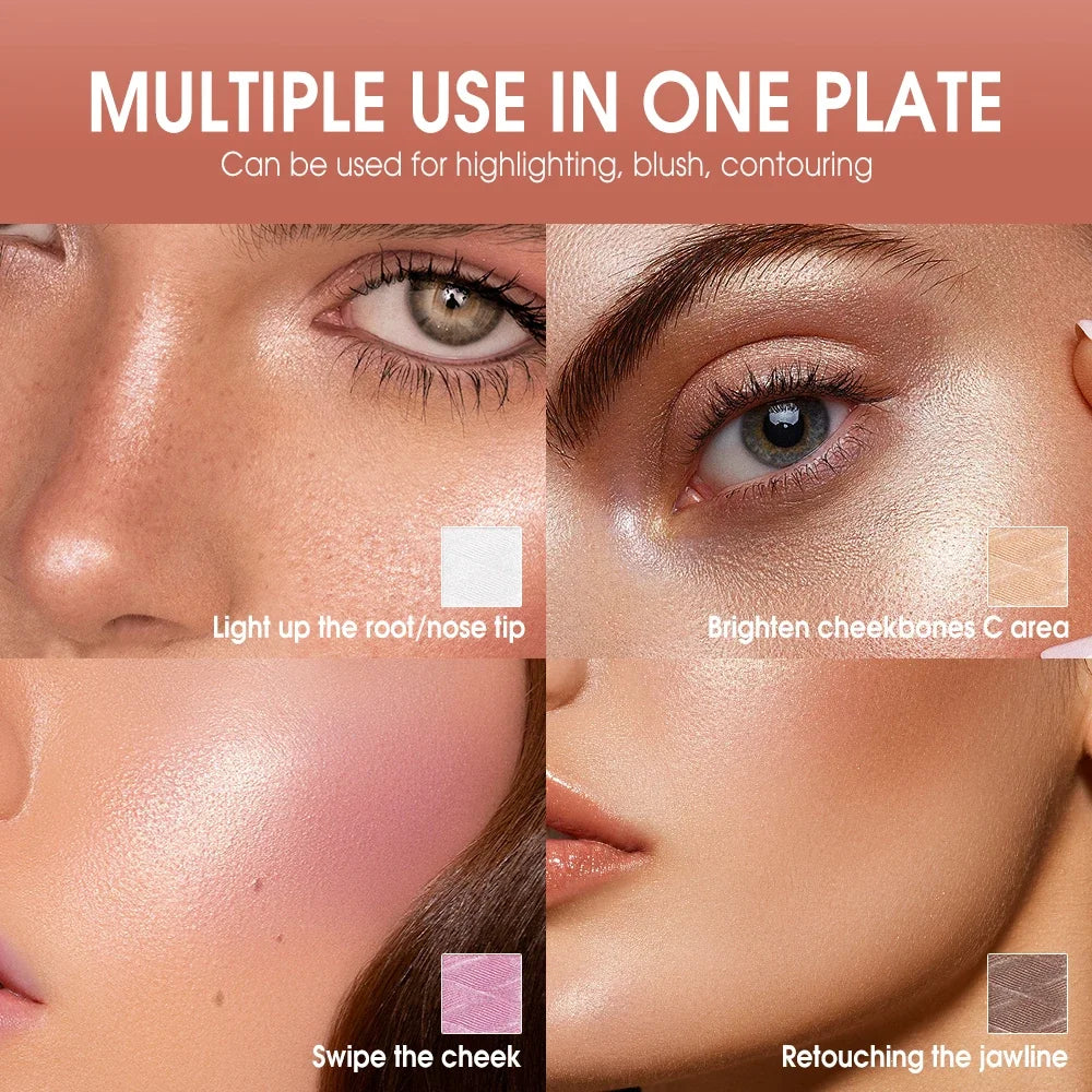 O.TWO.O Highlighter Blush Makeup Palette Waterproof Long Lasting Lighten Skin Shimmer Contour Makeup Bronzer Cosmetics