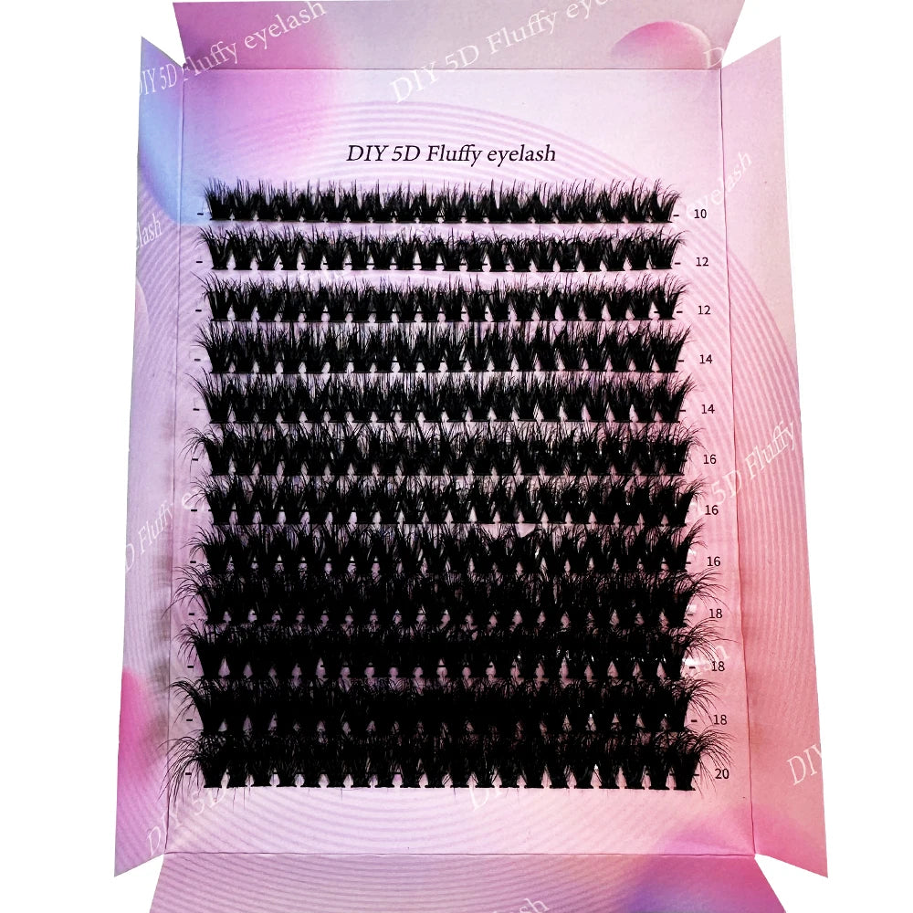 DIY5D Fluffy Lash Clusters 100D Thick Eyelash Clusters CC Curl Wispy Individual Lashes 10-20mm Cluster Eyelash Extensions 240pcs