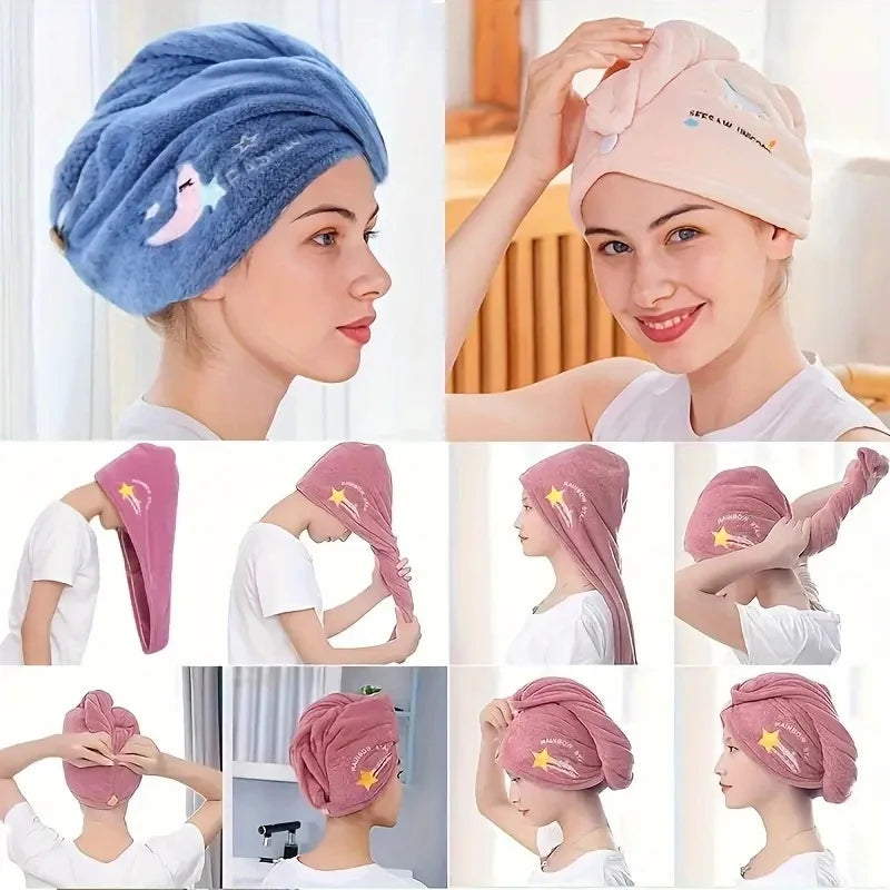 1pc Quickly Dry Hair Hat Super Absorbent Soft Bathroom Women Head Towels Girls Cute Hair Towel Hair Dry Wrap Bonnets - BlissFully