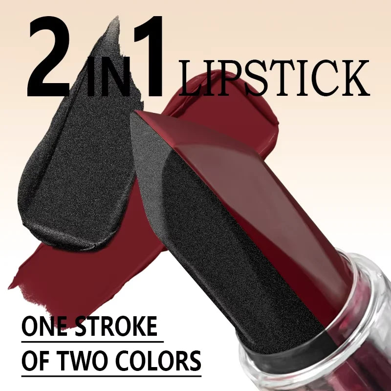 Soft Matte Two Tone 2-in-1 Lipstick Smooth Matte Lip Gloss Bright Color Long lasting Sexy Women's Cosmetics