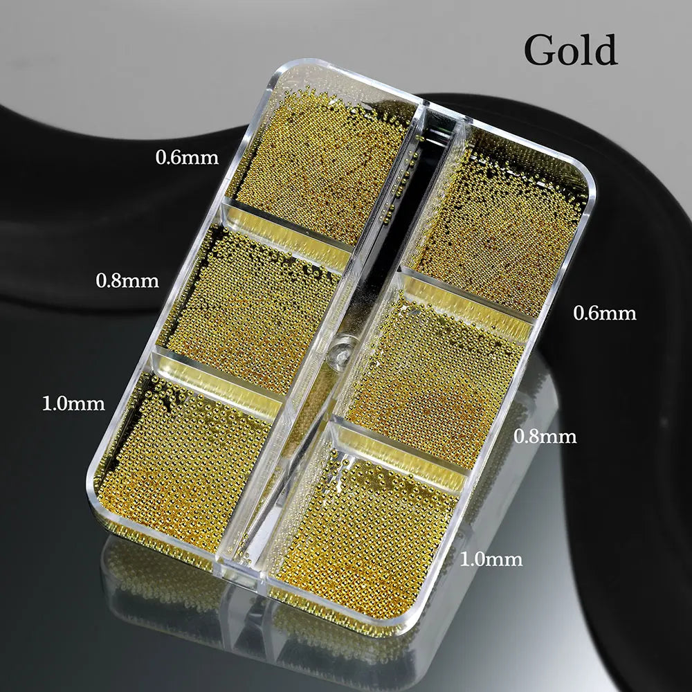 12Grid Gold/Silver Mini Caviar Beads Nail Art Decorations Metal Micro Balls Nail Charm with Magnetic Pen 3D Mini Caviar Nail Gem