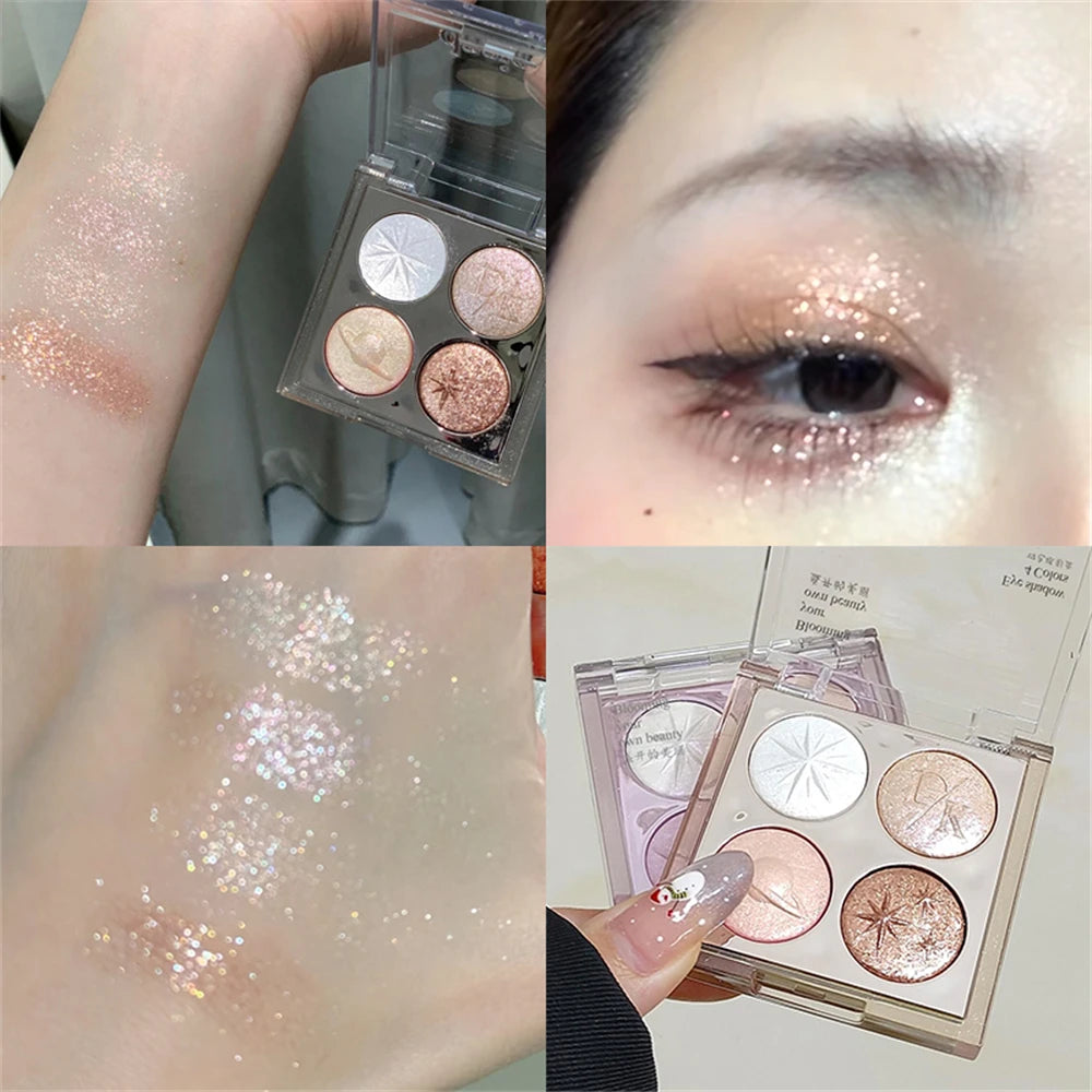 Christmas Planet Diamond Glitter 4-Color Eyeshadow Palette Luxurious Pearly Luminous Polarized Highlighter Brighten Eye Makeup