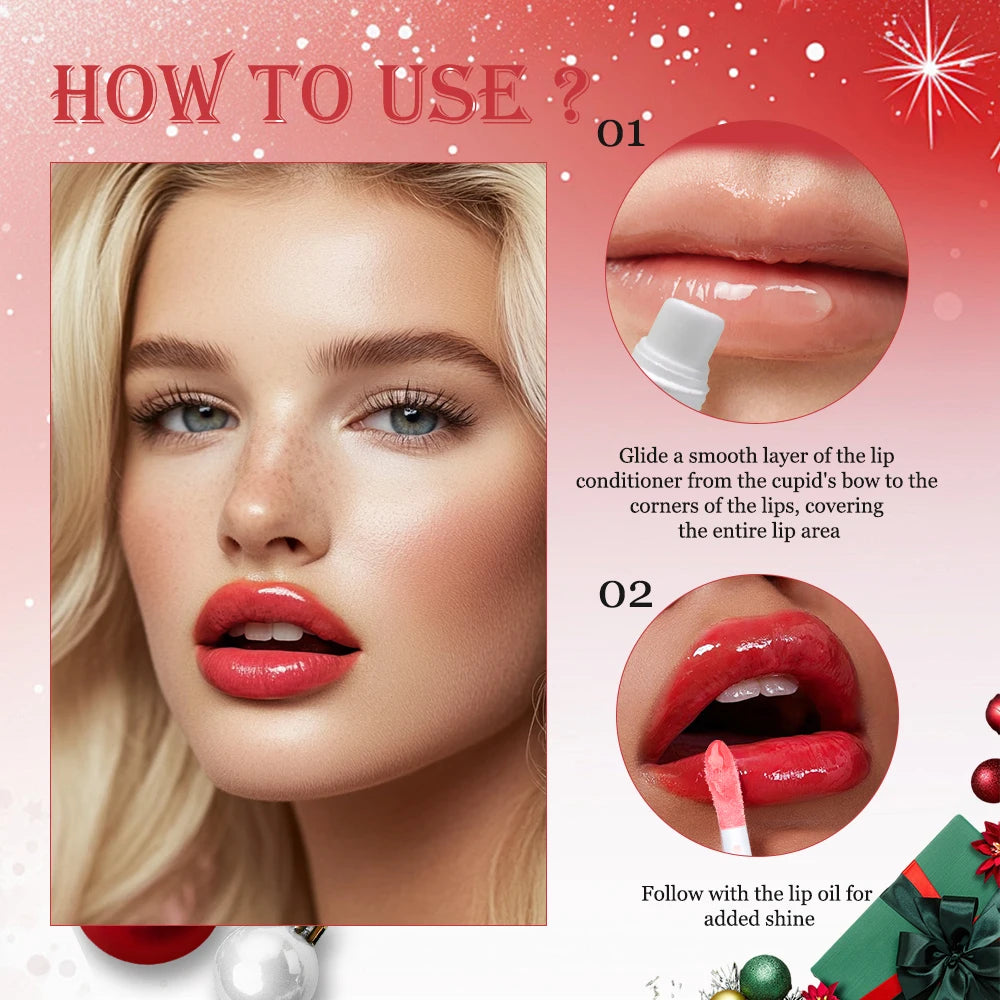 Christmas Lip Combo Lip oil and Lip Balm Set Long Lasting Moisturizing Lip Gloss Deep Hydrates Skin Care Gift for Women