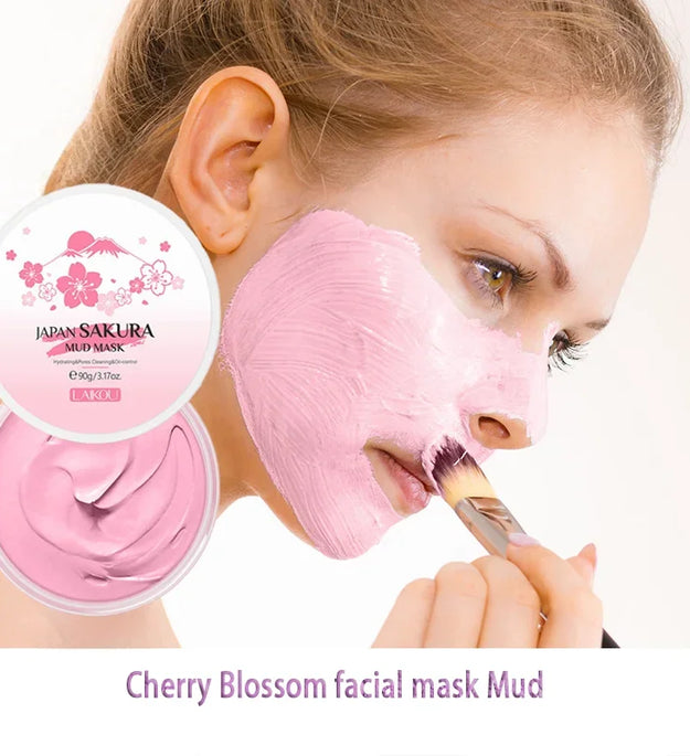 Laikou Sakura Mud Mask Deep Cleansing Oil Control Balance Antioxidan Shrink Pores Remove Blackheads Refreshing Facial Mask90/25g