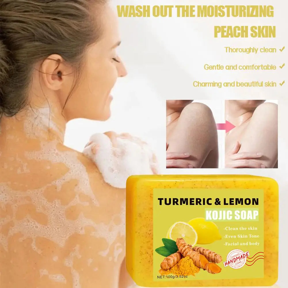 1/2PCs Lemon Turmeric Kojic Acid Soap Bar, Turmeric Soap Bar Brighten Even Skin Vitamin E, Gentle Lemon Soap For Face, Body Wash