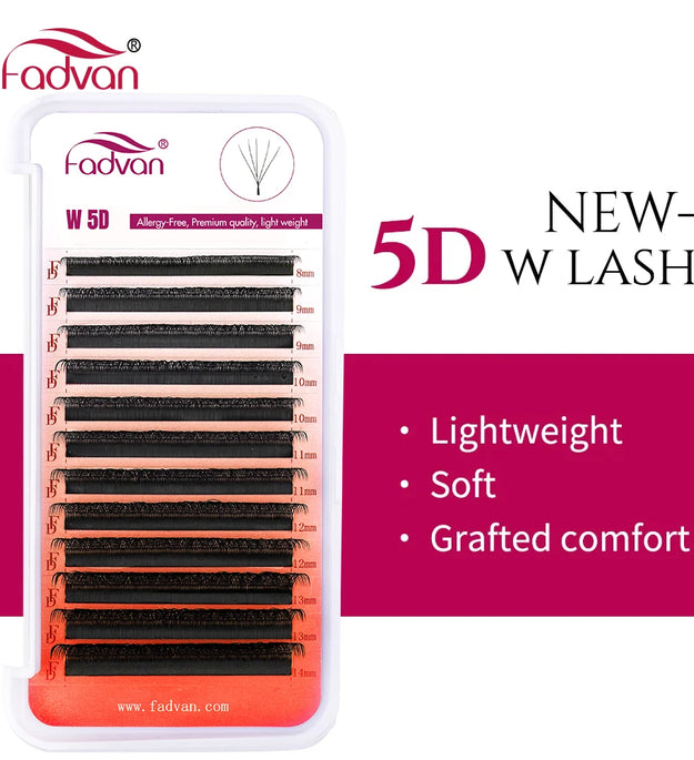 FADVAN 5D-W Shaped 0.07 D Curl Eyelash Extensions Natural Faux Mink Lash Soft Light Professional Premade Volume Fan Eyelashes
