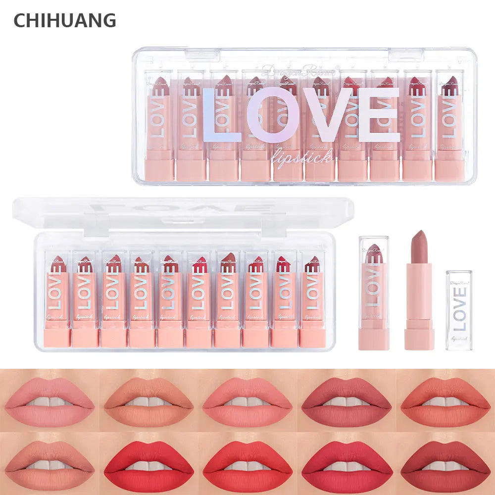 10 PCS Matte Lipstick Kit lip gloss Korean cosmetics LIp gloss Long Lasting Makeup for women Lip pencil cheap make up Beauty