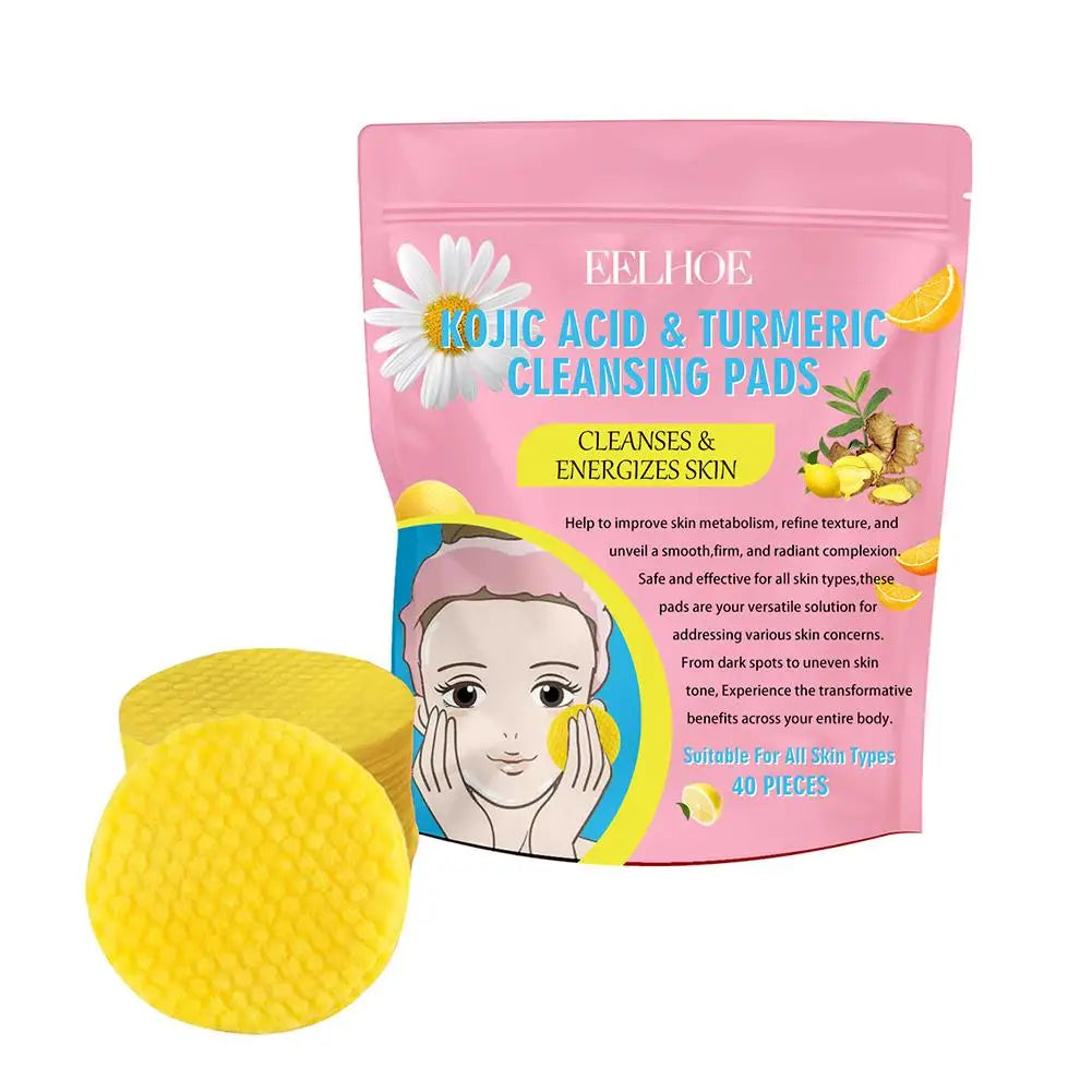 40/50pcs Turmeric Kojic Acid Cleansing Pads Exfoliating Pads Facial Sponges For Cleansing Exfoliating Daily Cleansing Skin Care - BlissFully